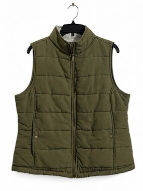 Natural Reflections Olive Green Quilted Puffer Vest Women’s Large Zip Front